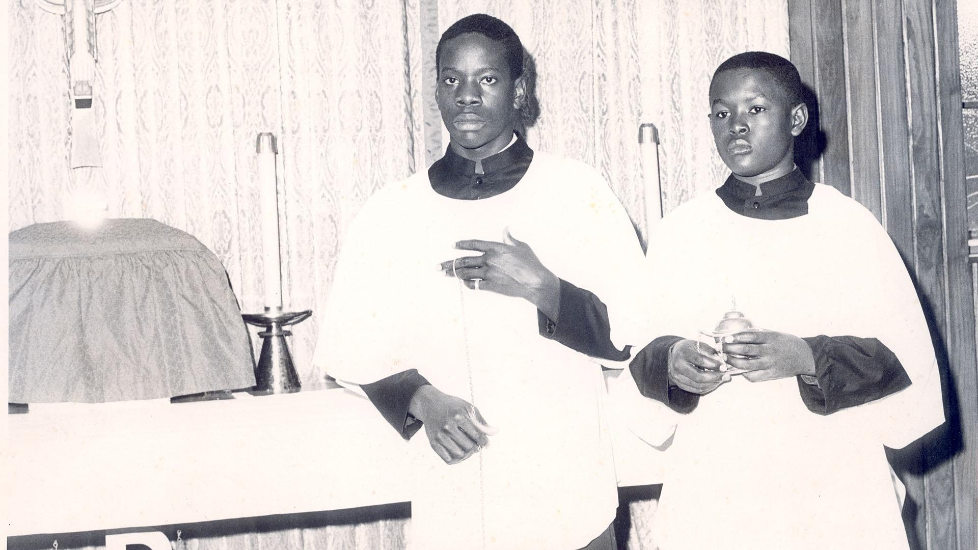 Clarence Thomas (left) with Richard Chisolm in the chapel at St. John Vianney Minor Seminary.