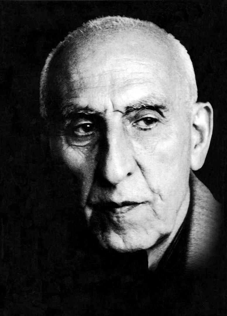 Black and white portrait of Mohammad Mossadegh