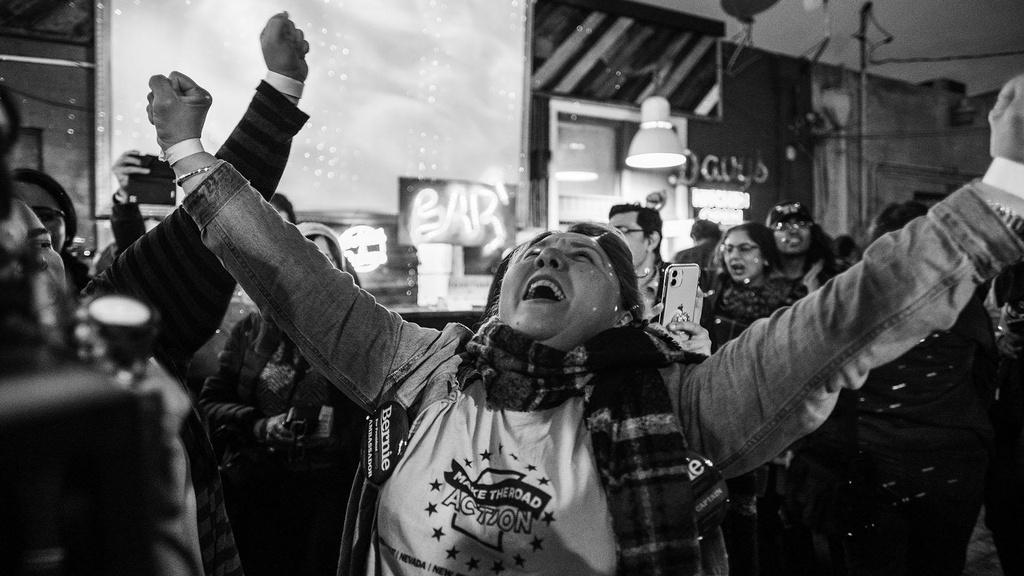 Make The Road Action Member celebrates Senator Bernie Sander's victory at the Nevada caucuses.