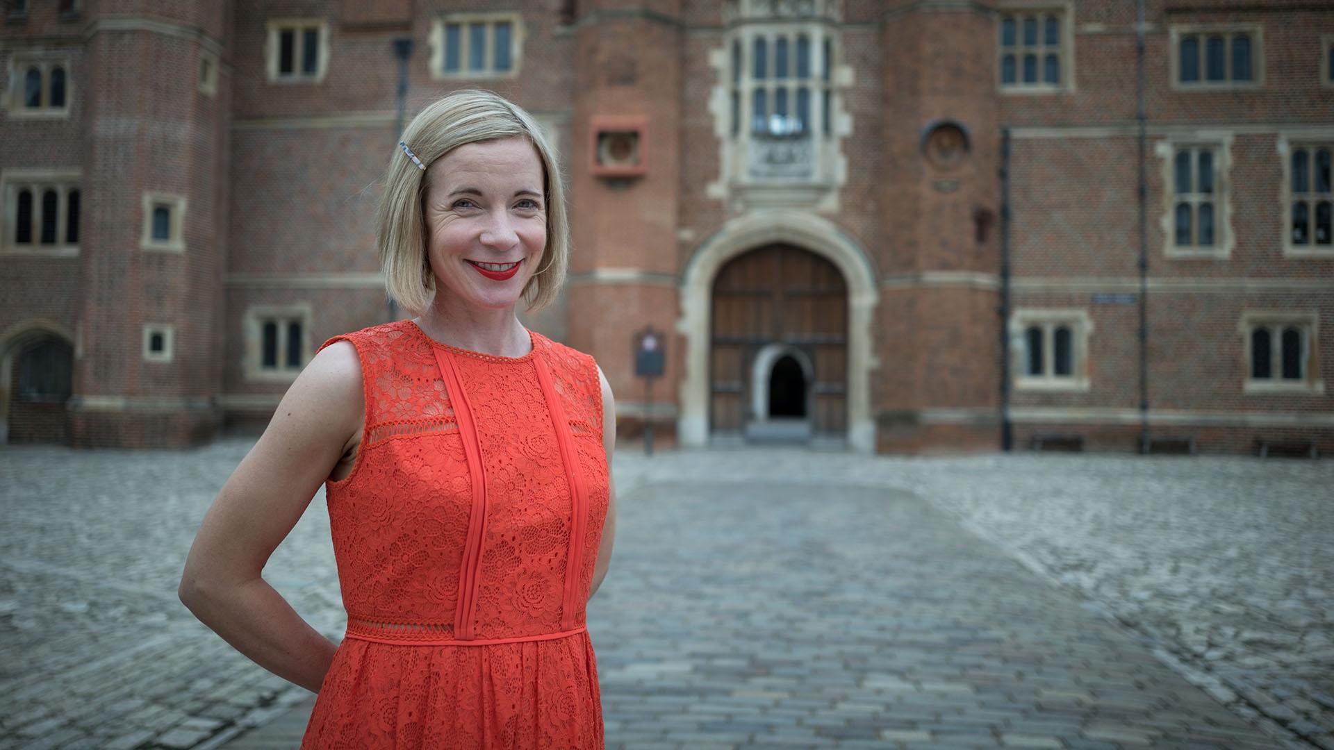 Lucy Worsley arriving at Hampton Court.