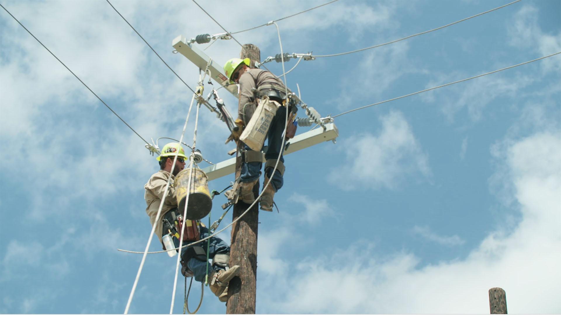 Electricity workers in Austin, Texas.