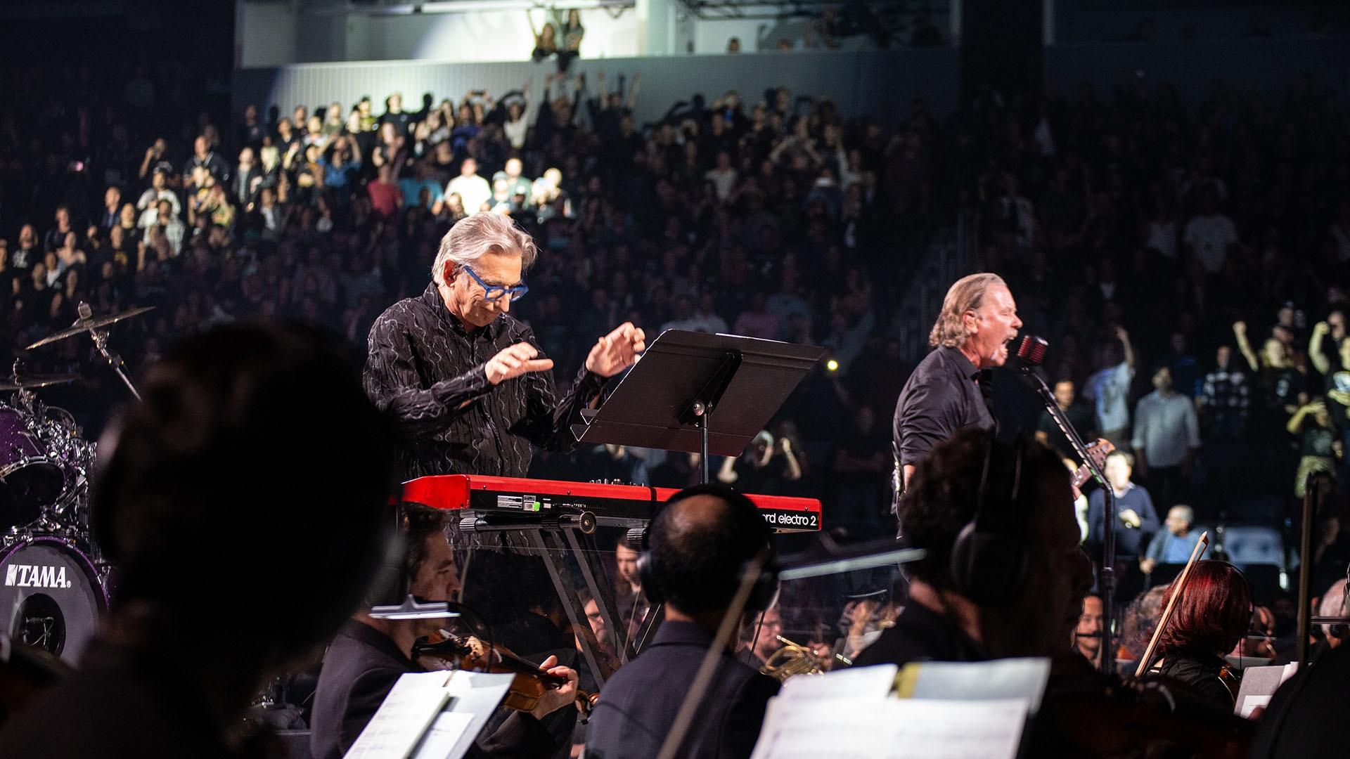 Michael Tilson Thomas and James Hetfield pictured on stage.