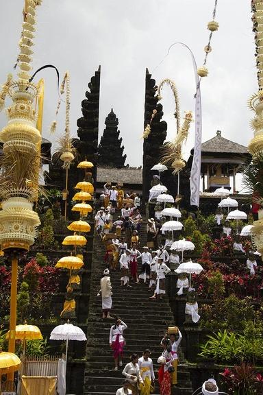 Worshippers at Besakih Temple in Bali, Indonesia.