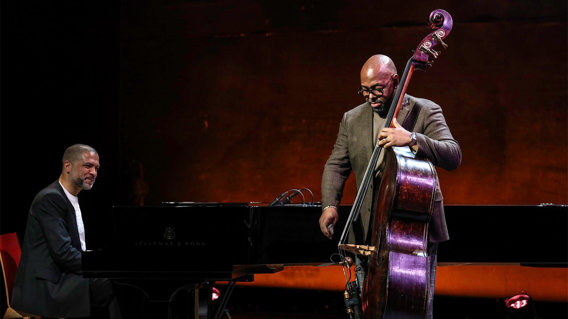 Image of Jason Moran and Christian McBride performing together on stage.