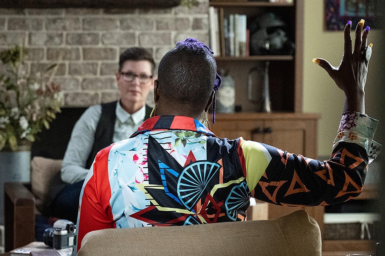 Fellow veteran Lisa Zunzanyika talking to host Stacy Pearsall on set of “After Action.”