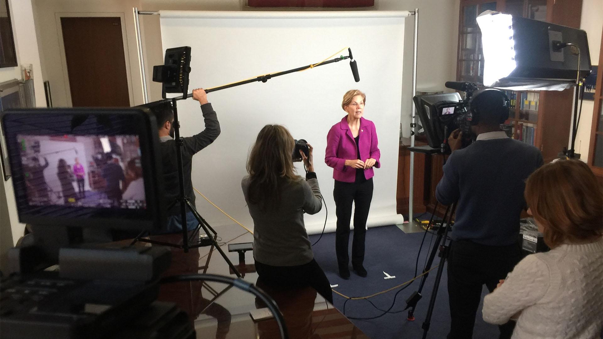 Senator Elizabeth Warren records a video segment for the film Below the Belt in Washington, DC.