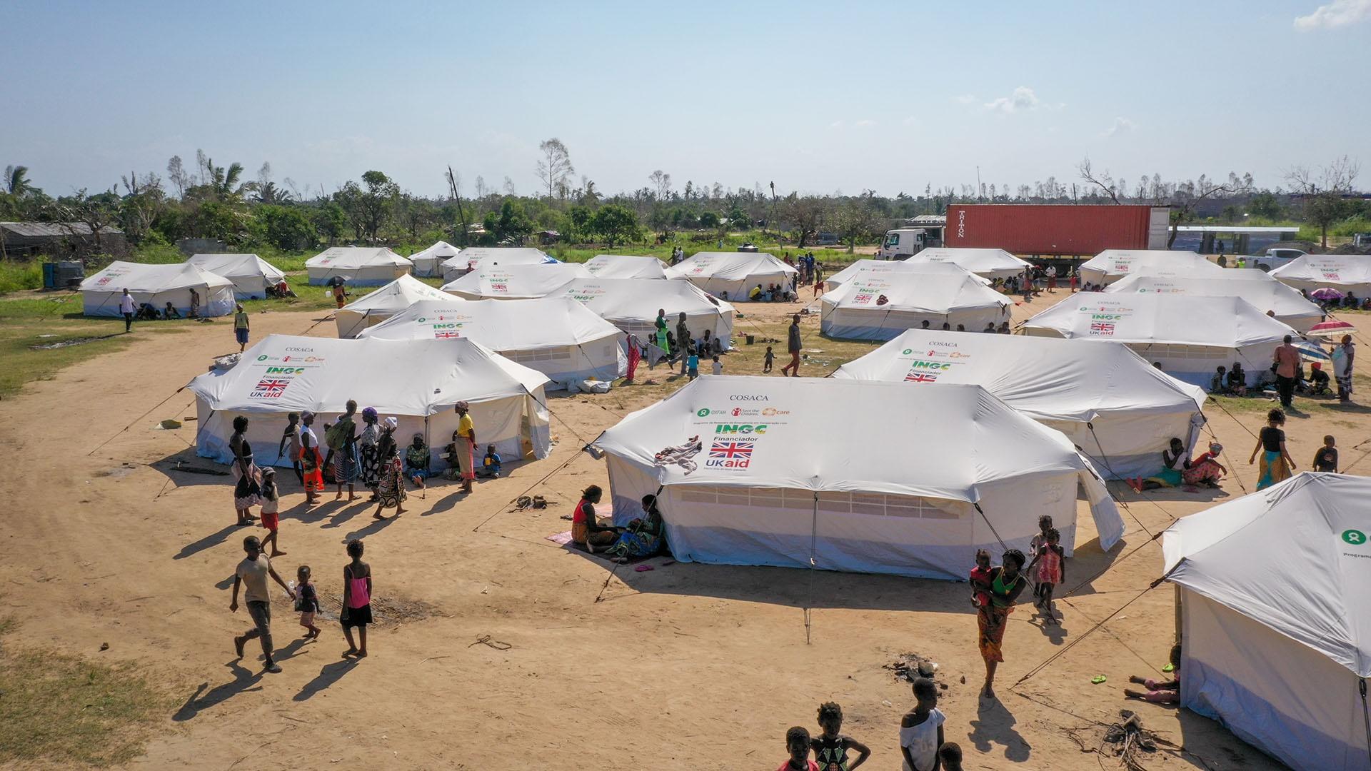 A temporary camp set up near Dondo, Sofala following Cyclone Idai in Mozambique in March 2019.