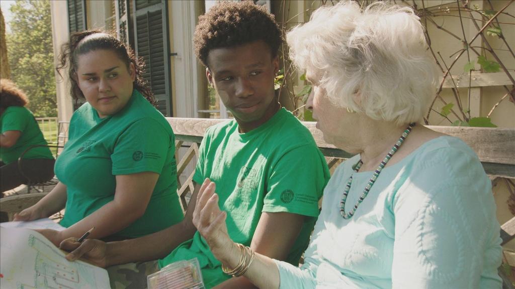Lynden B. Miller talks with members of the Green Teen program about how to design gardens.