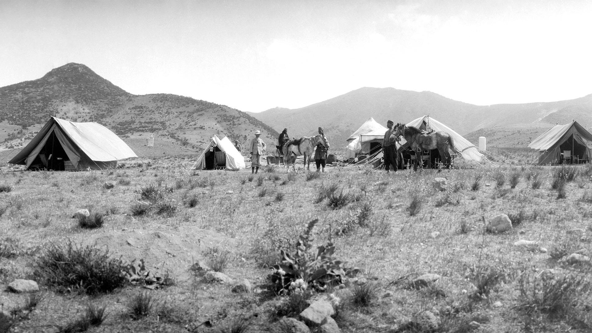 Gertrude Bell's camp in 1907, Bin Bir Kilisse, Turkey.