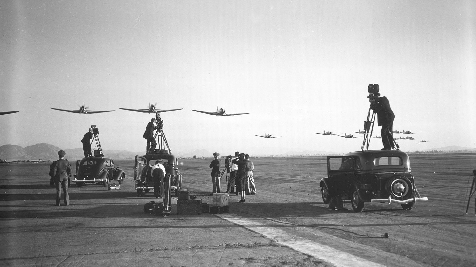 Movie cameras at March Field in Riverside, CA, c. 1937 