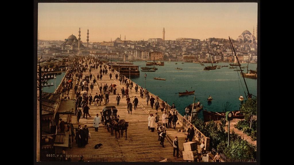 Galata Bridge, Constantinople, Turkey.