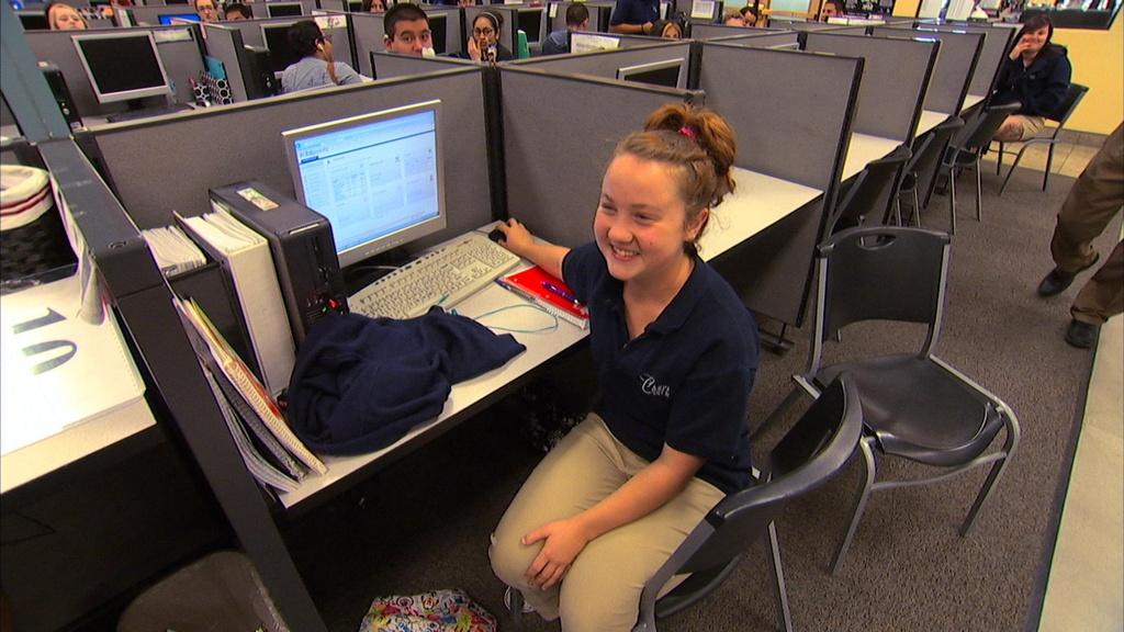 10th grader Sherridan Hackman takes most of her classes on the computer.