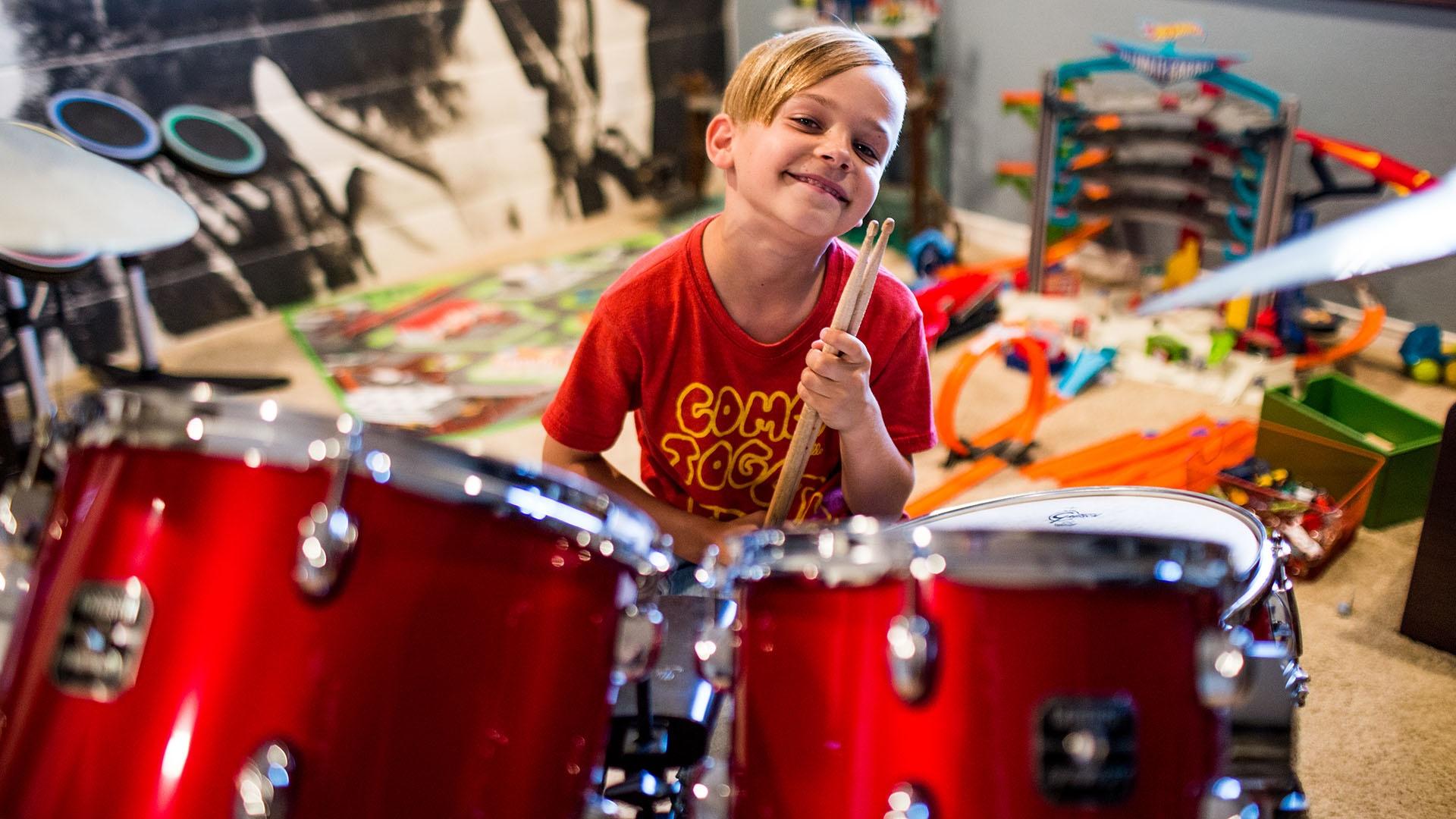 Talented young drummer, Recker Eans.
