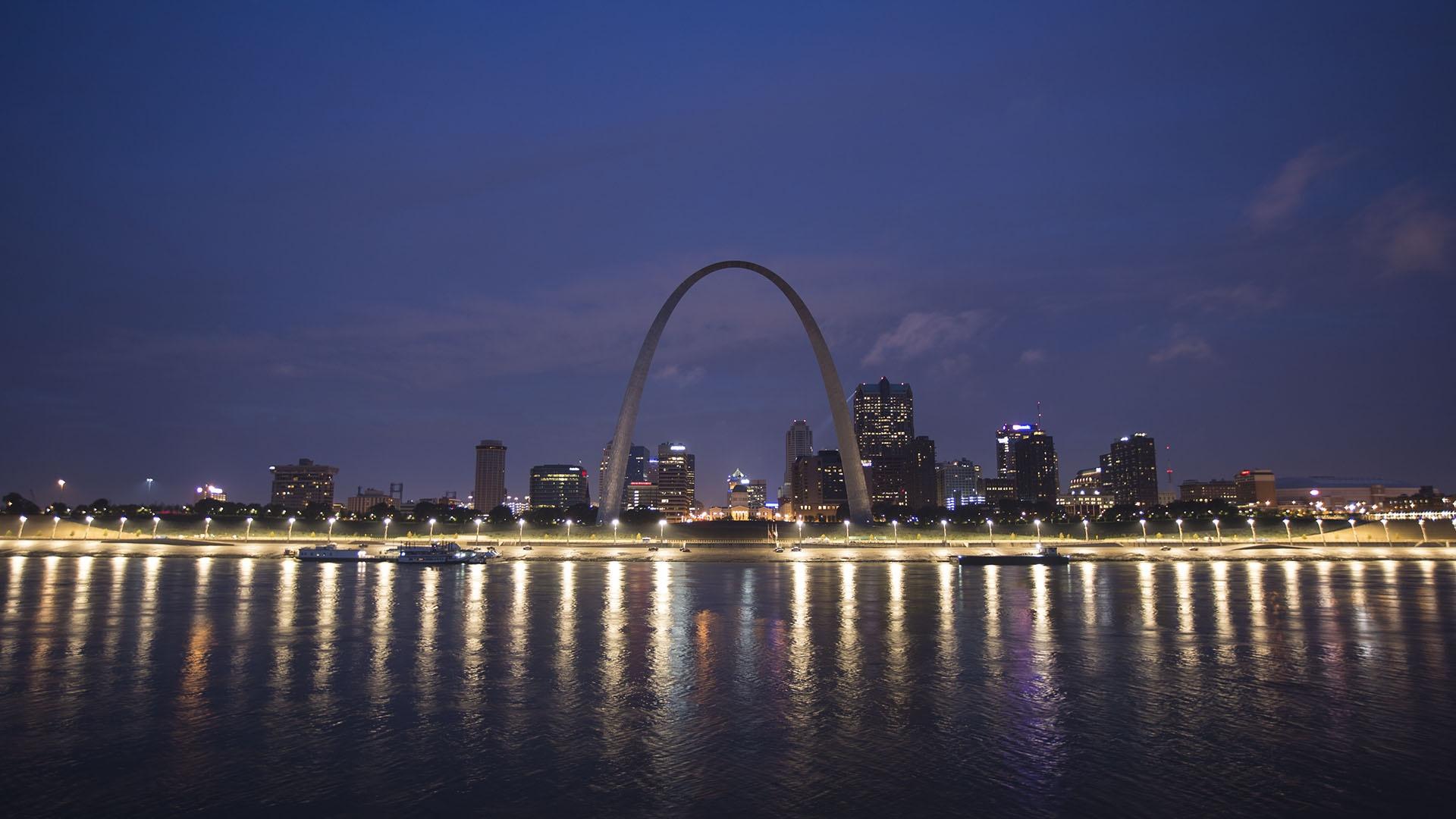A view of St. Louis at night.