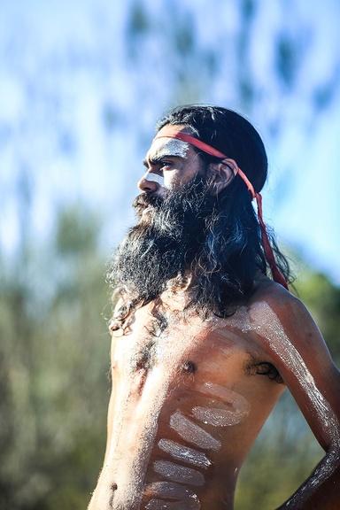 Portrait image of an indigenous dancer.