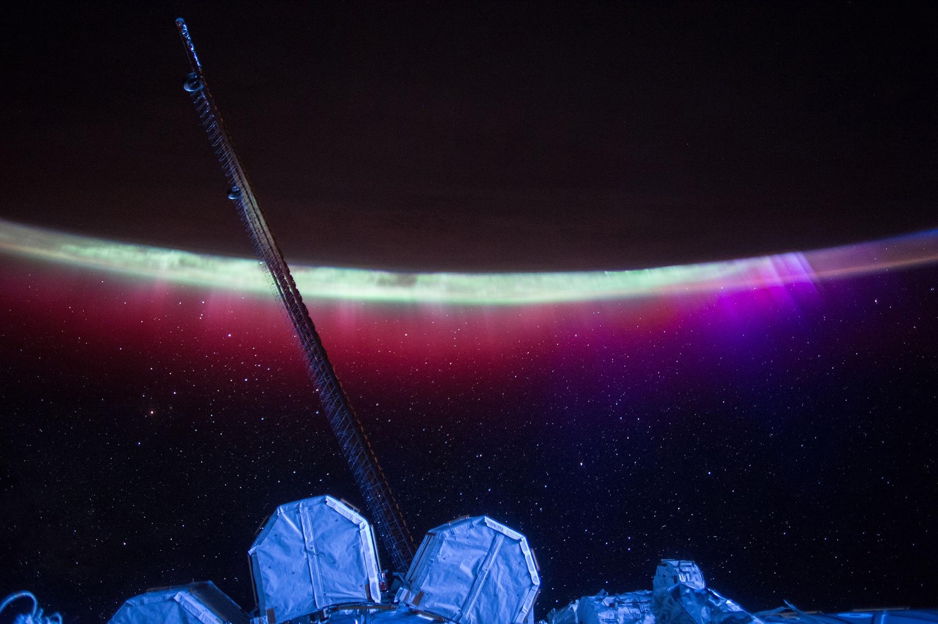 Scott Kelly shared this photograph of the Aurora's colorful veil over Earth.