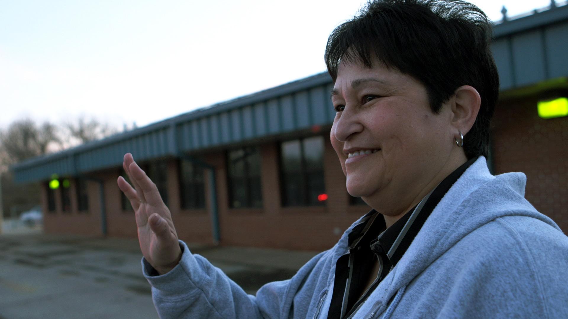 Principal Deidre Prevett greets her students every morning outside Lindbergh Elementary School.