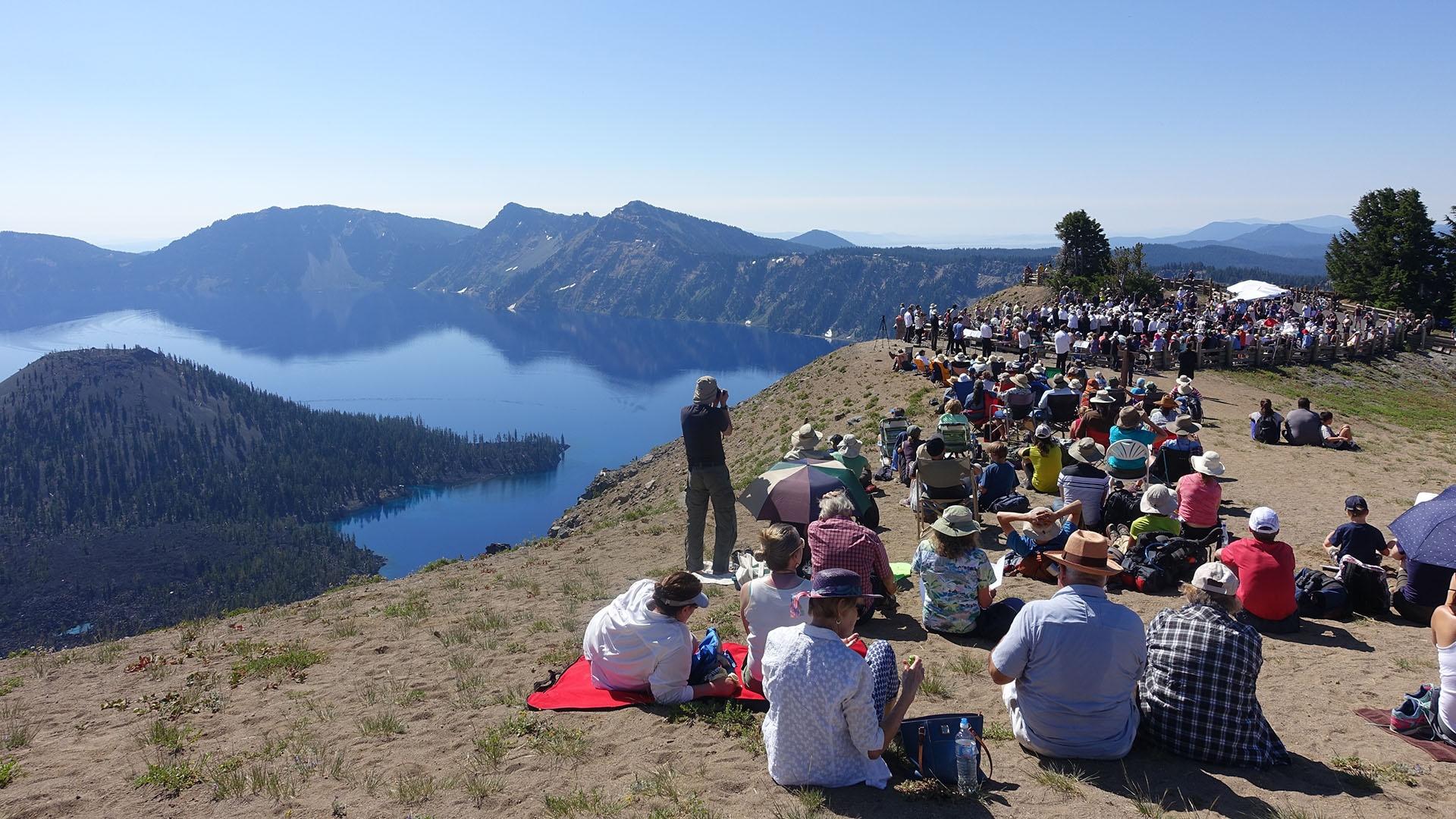 Conductor Teddy Abrams and the Orchestra perform “Natural History” at the rim of Crater Lake