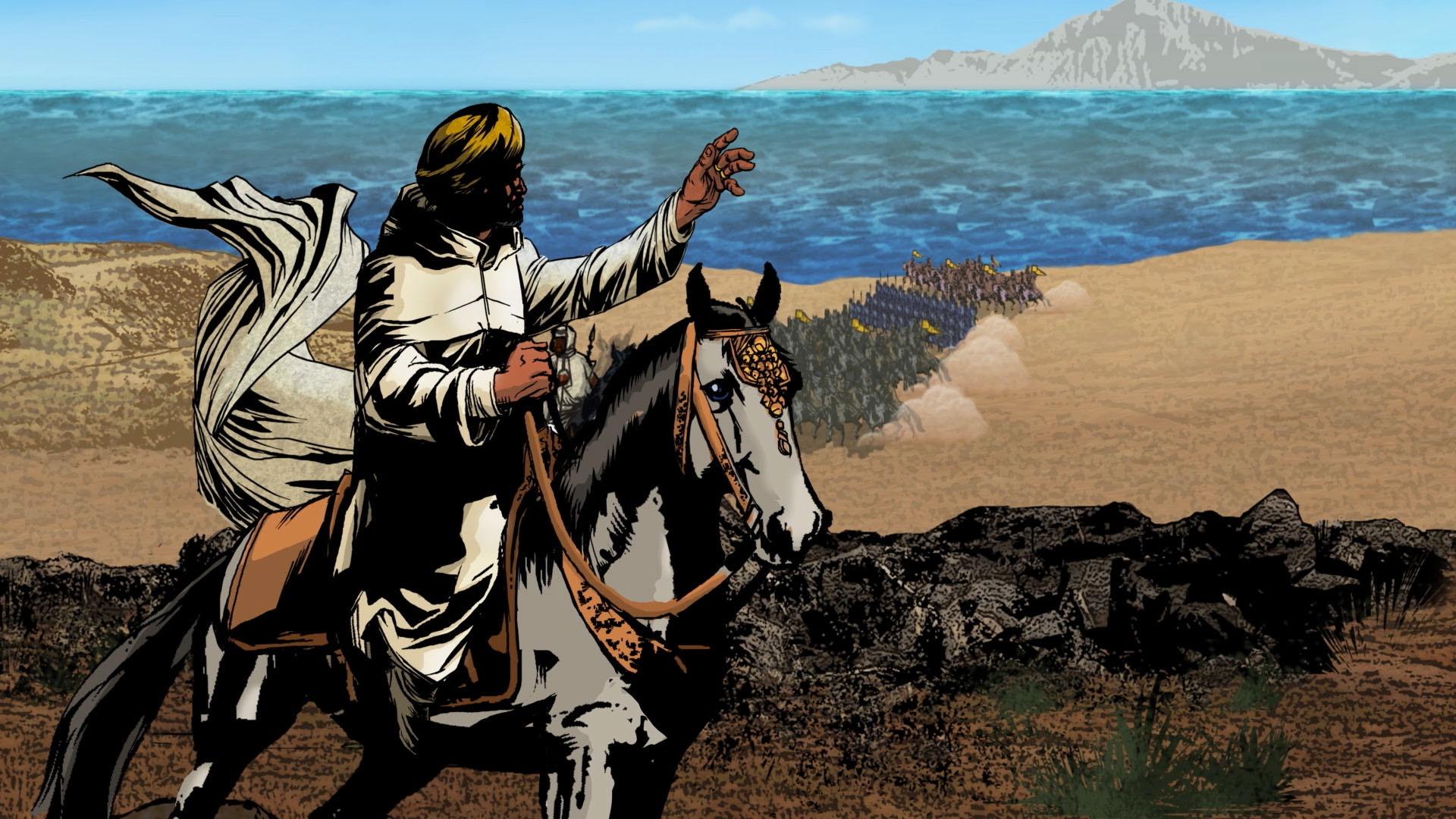 Illustration of Abd al-Rahman Crossing the Strait of Gibraltar.