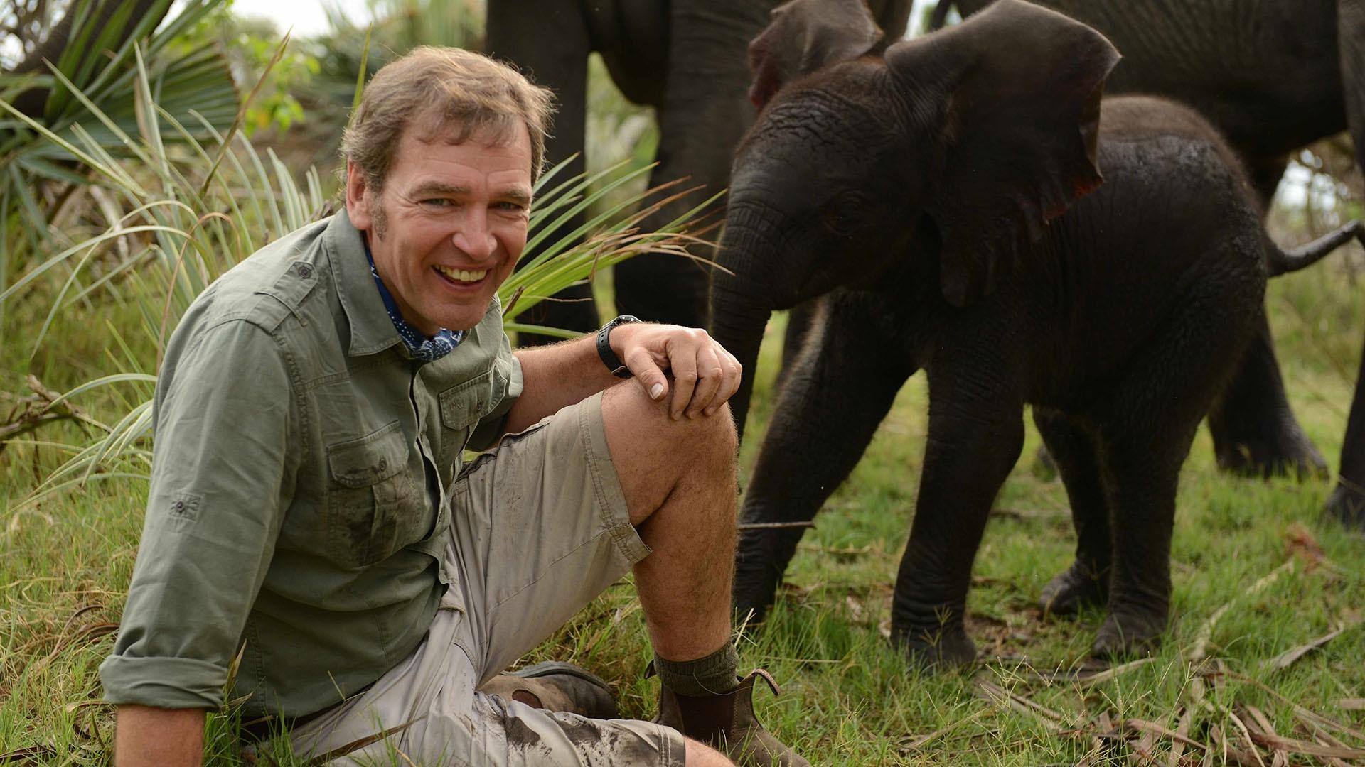 Image of man with baby elephant