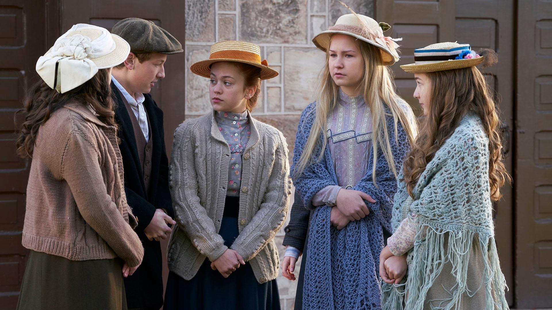 From left: Ruby Gillis, Gilbert Blythe, Anne Shirley, Josie Pye, and Jane Andrews.