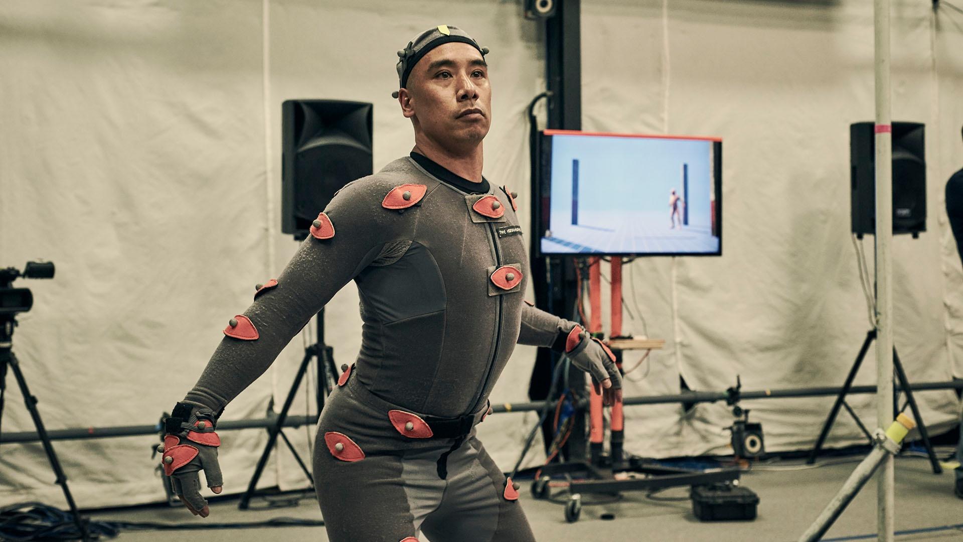 Nick Kellington (actor) wearing motion capture suit.