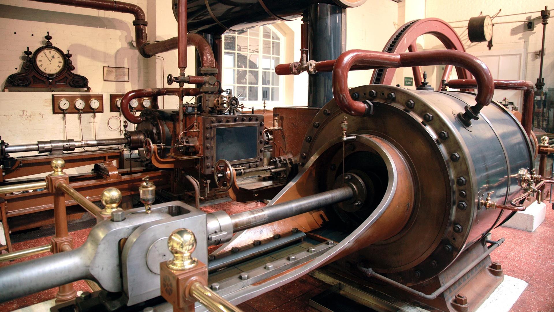 A large steam engine at London Museum of Water & Steam.