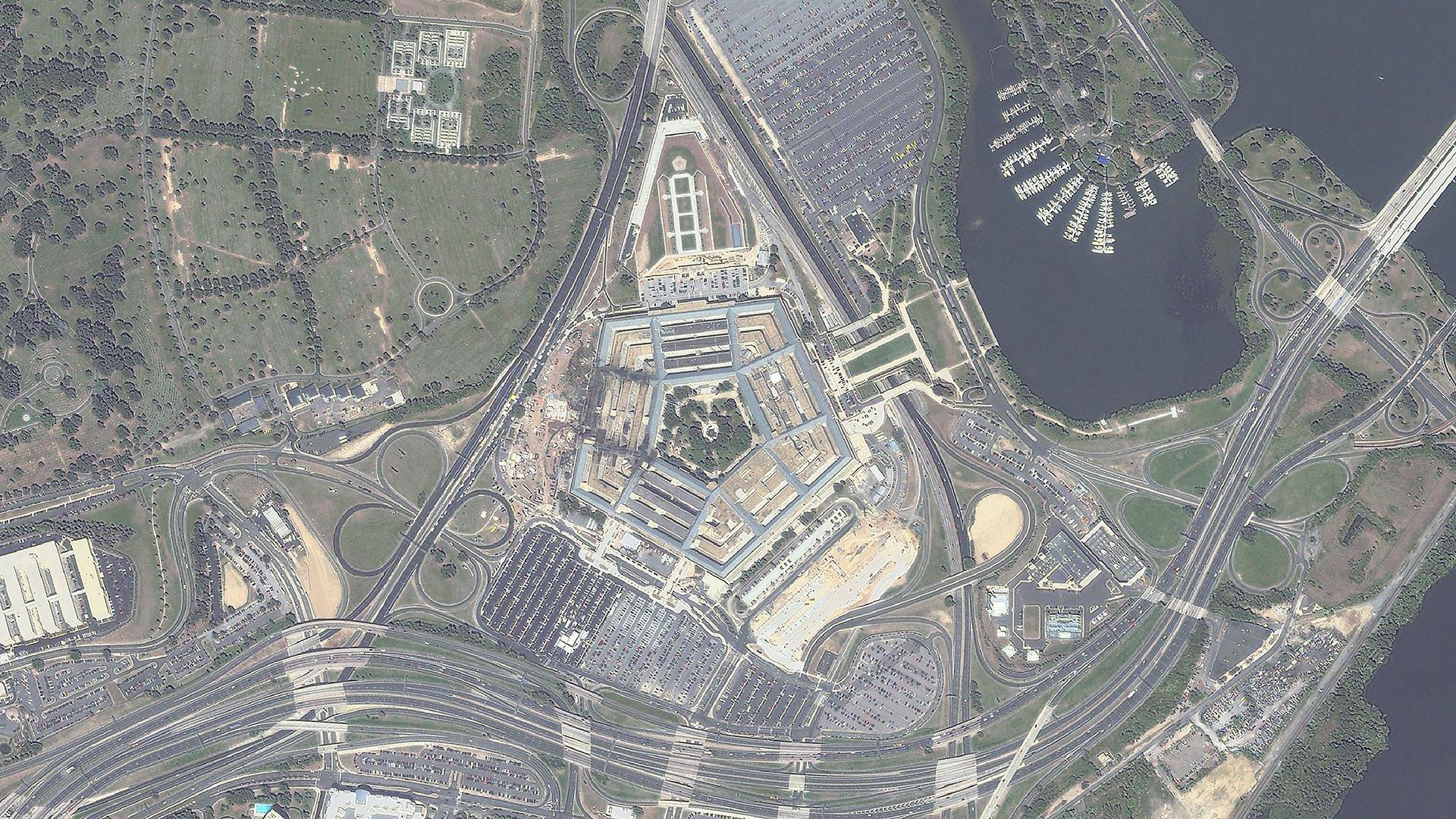 Aerial view of the Pentagon, post-attack.