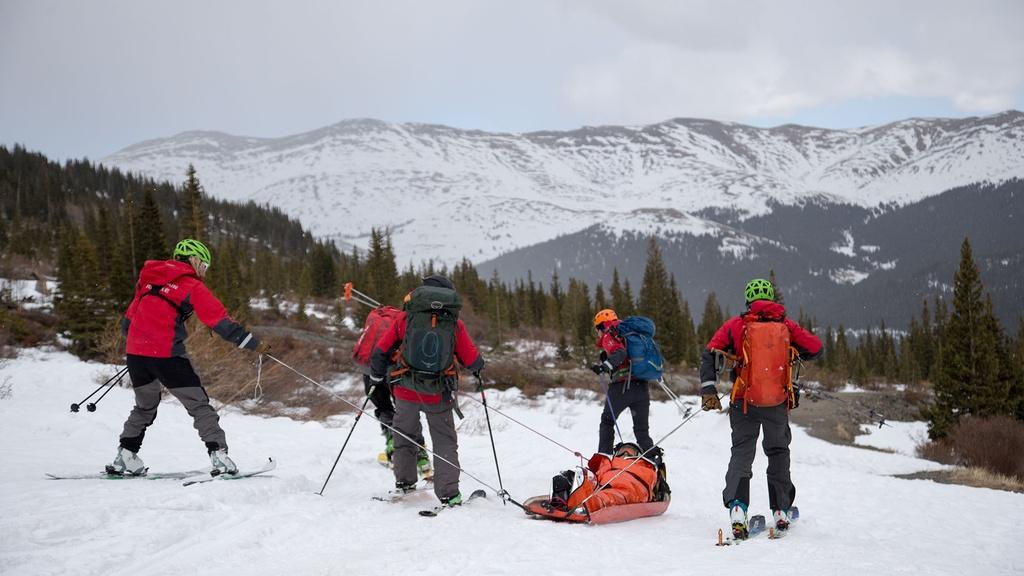 Summit County Rescue Group in Breckenridge, Colorado, perform a mock avalanche rescue.