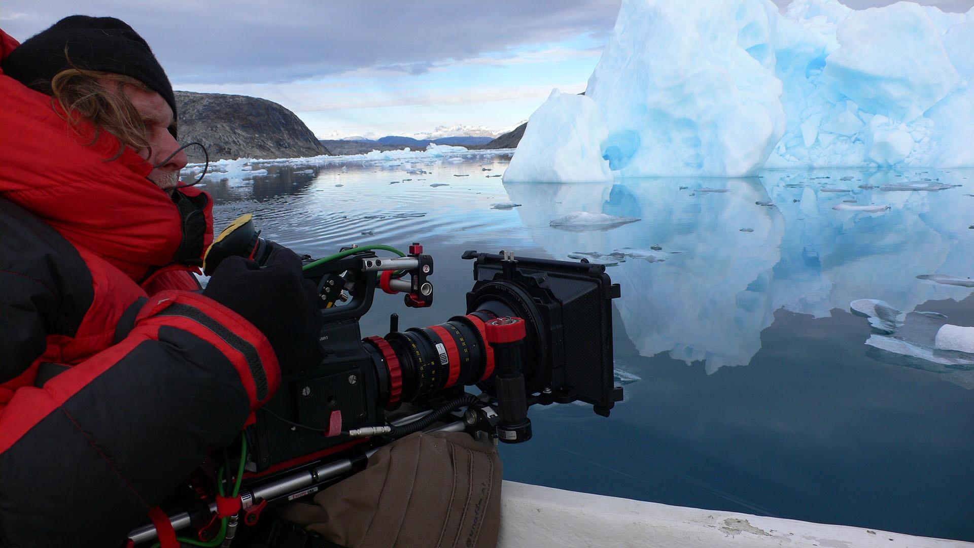 Cameraman Udo Maurer in the Johann Petersen Fjord, East Greenland.