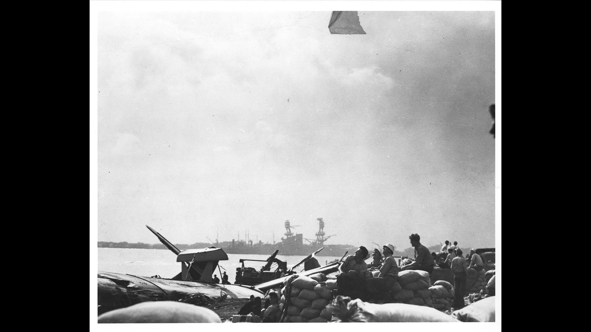 Photograph of gun crews during the Japanese attack on Pearl Harbor.