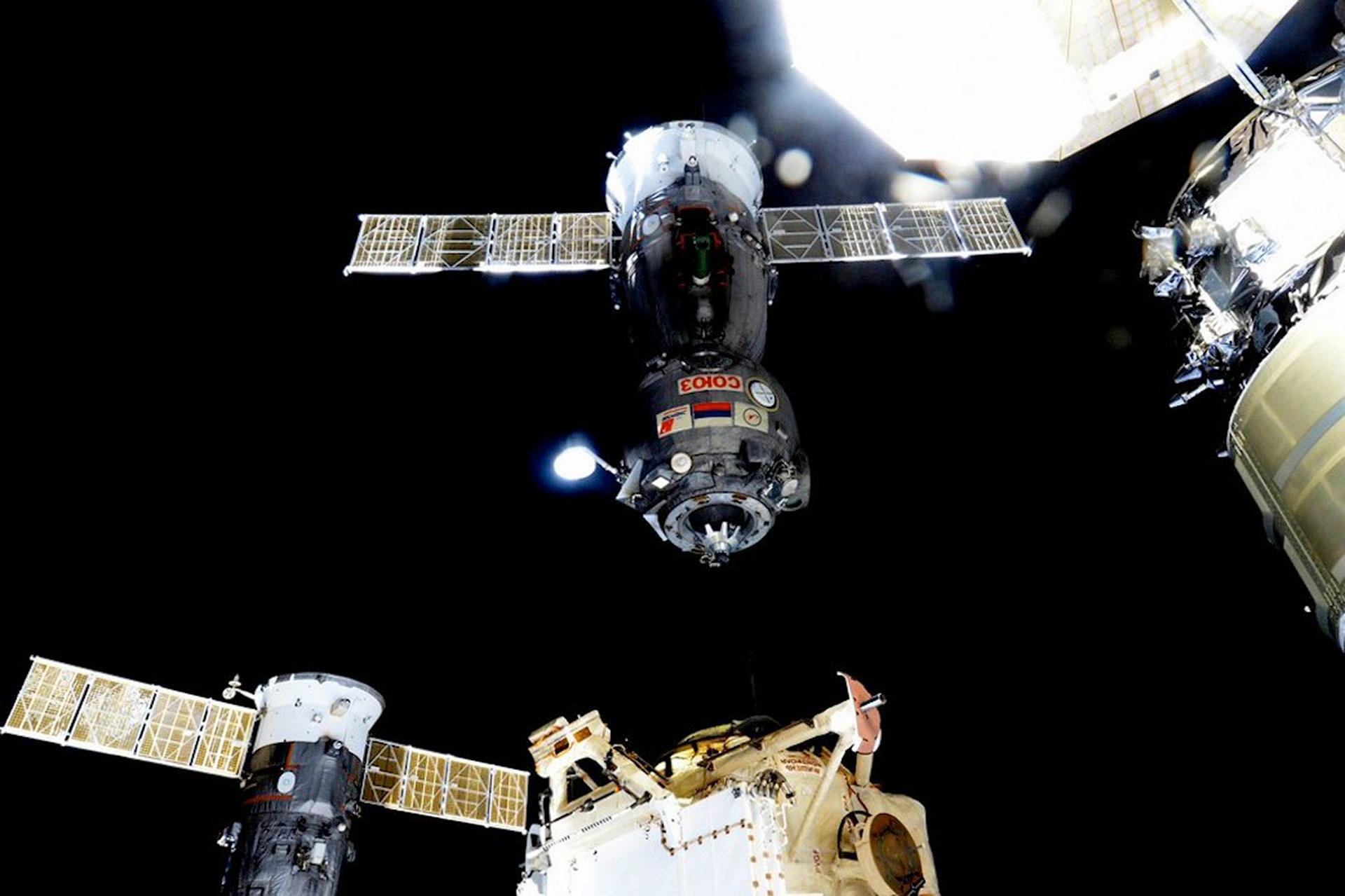 The Soyuz TMA-17M spacecraft undocks carrying crew members back to Earth.