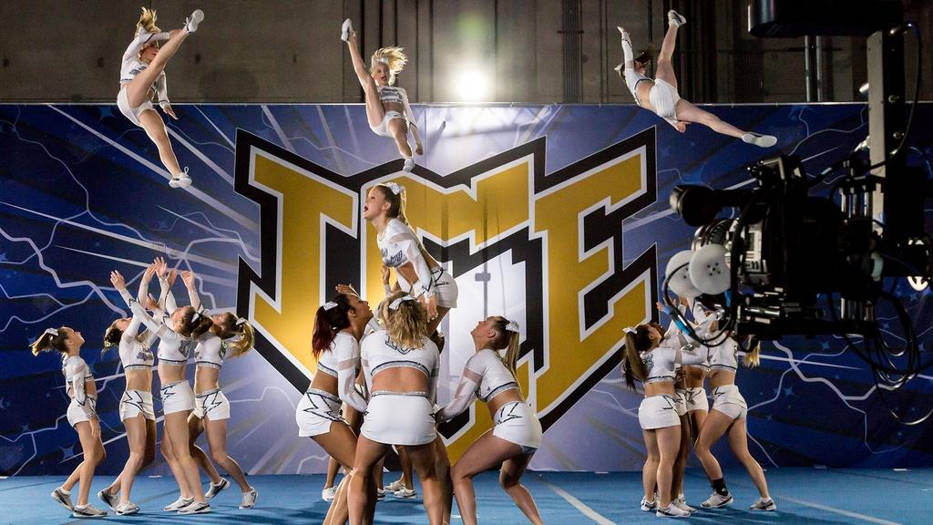 Cheerleaders perform in Chicago.