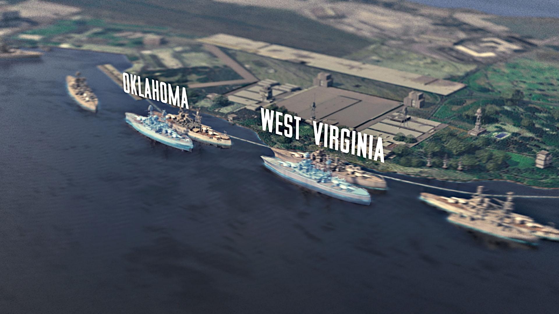 Animation showing the location of the USS Oklahoma and USS West Virginia battleships.