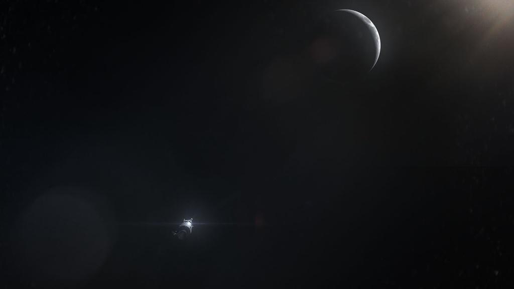 An artists impression of Apollo 11 approaching its destination for the first moon landing.