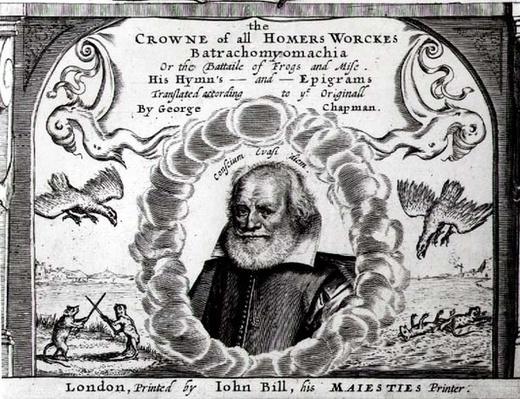 Frontispiece of 'Batrachomyomachia or, The Battle of Frogs and Mice', translated by George Chapman