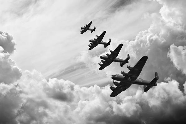 Black and white retro image Battle of Britain WW2 airplanes | World War