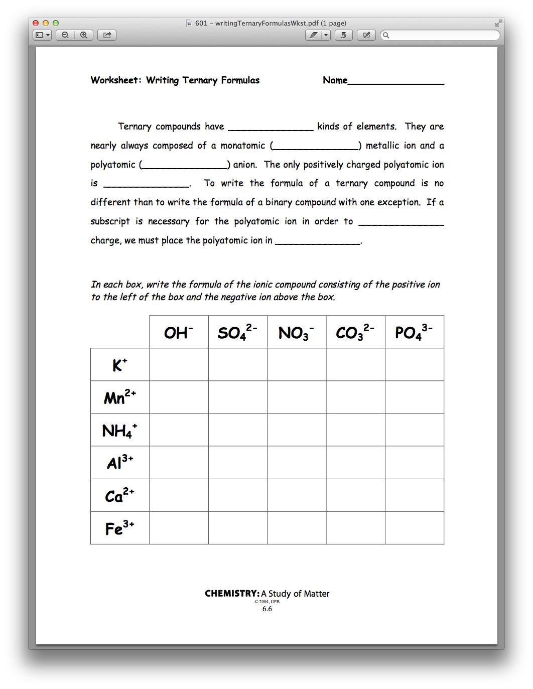 Writing Ionic Formulas Worksheet