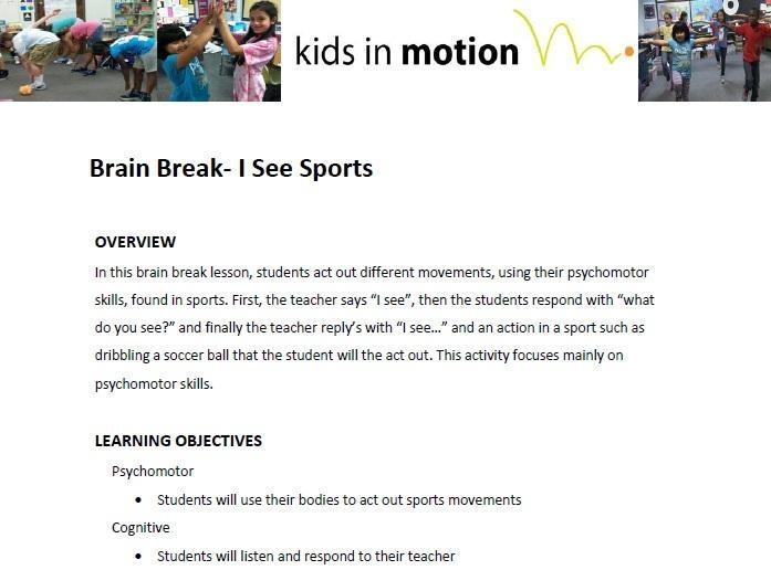 Brain Break I See Sports Lesson Plan PBS LearningMedia