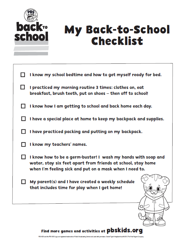 Back-to-School Planner and Checklist | PBS KIDS | PBS LearningMedia