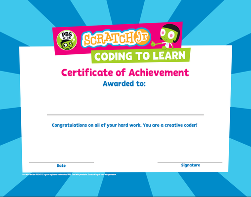  Coding Certificate PBS KIDS ScratchJr Professional 