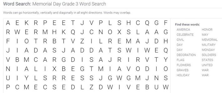 memorial day grade 3 word search social studies interactive pbs