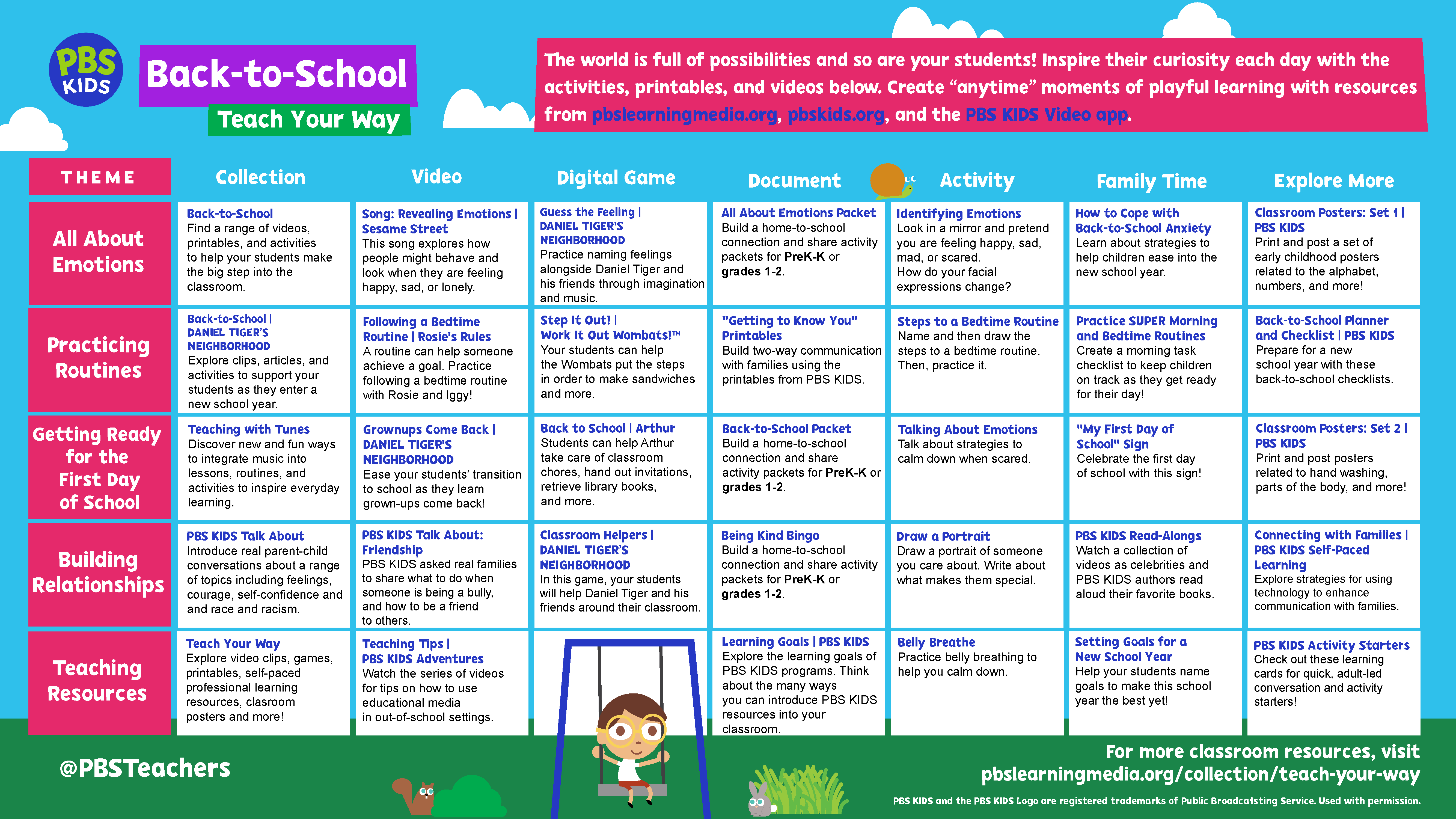 BacktoSchool Teach Your Way Activity Calendar PBS LearningMedia