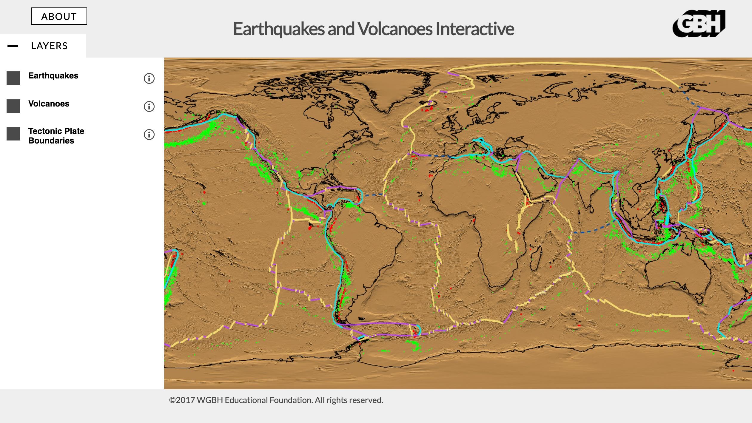 plate tectonics map with mountains