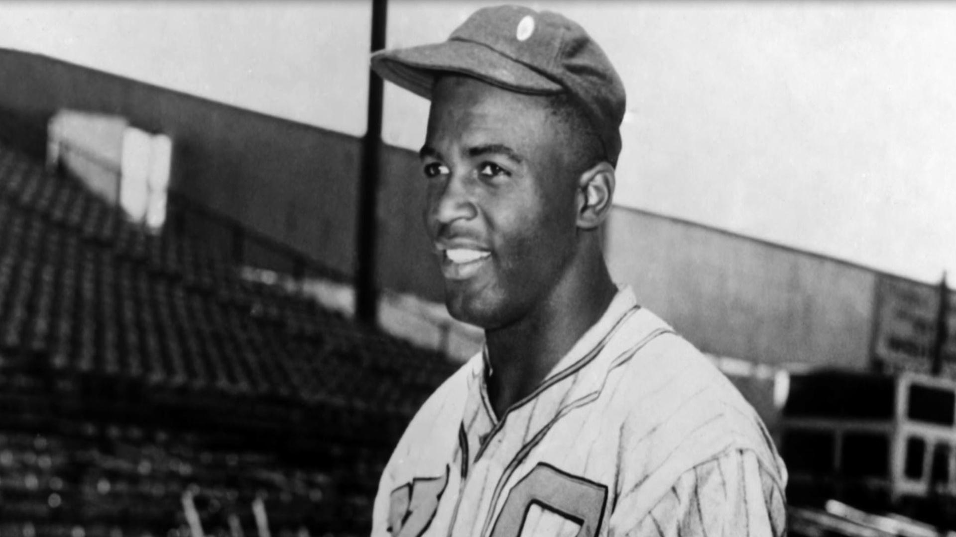 Jackie Robinson, who signed a contract with Montreal of the International  League today, October 23, 1945, is shown in the uniform of the Kansas City  Monarchs, Negro League team, with which he