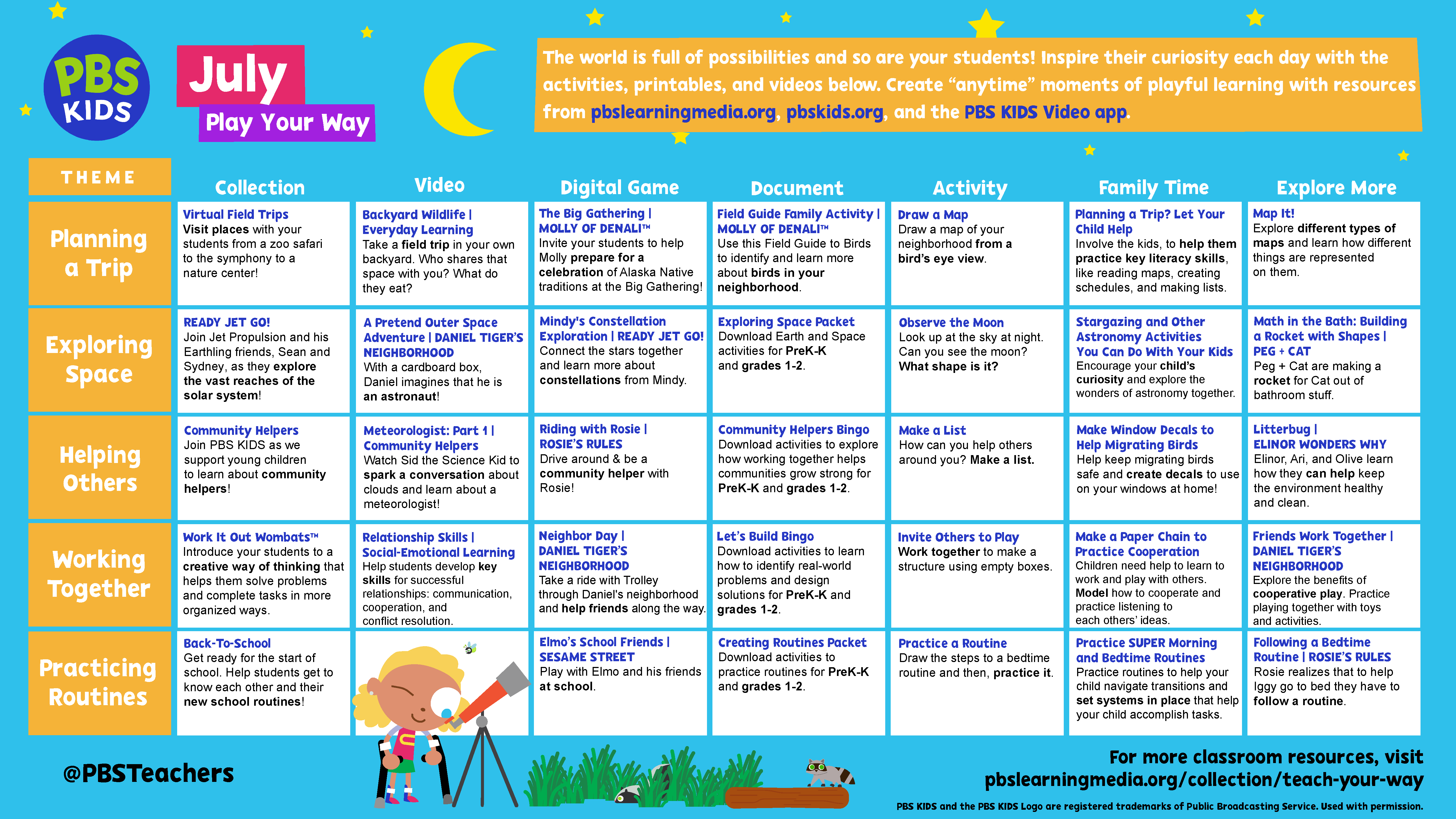 Play Your Way! Calendar Summer of Adventure PBS LearningMedia