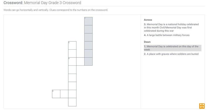 Memorial Day Grade 3 Word Search Social Studies Interactive PBS 
