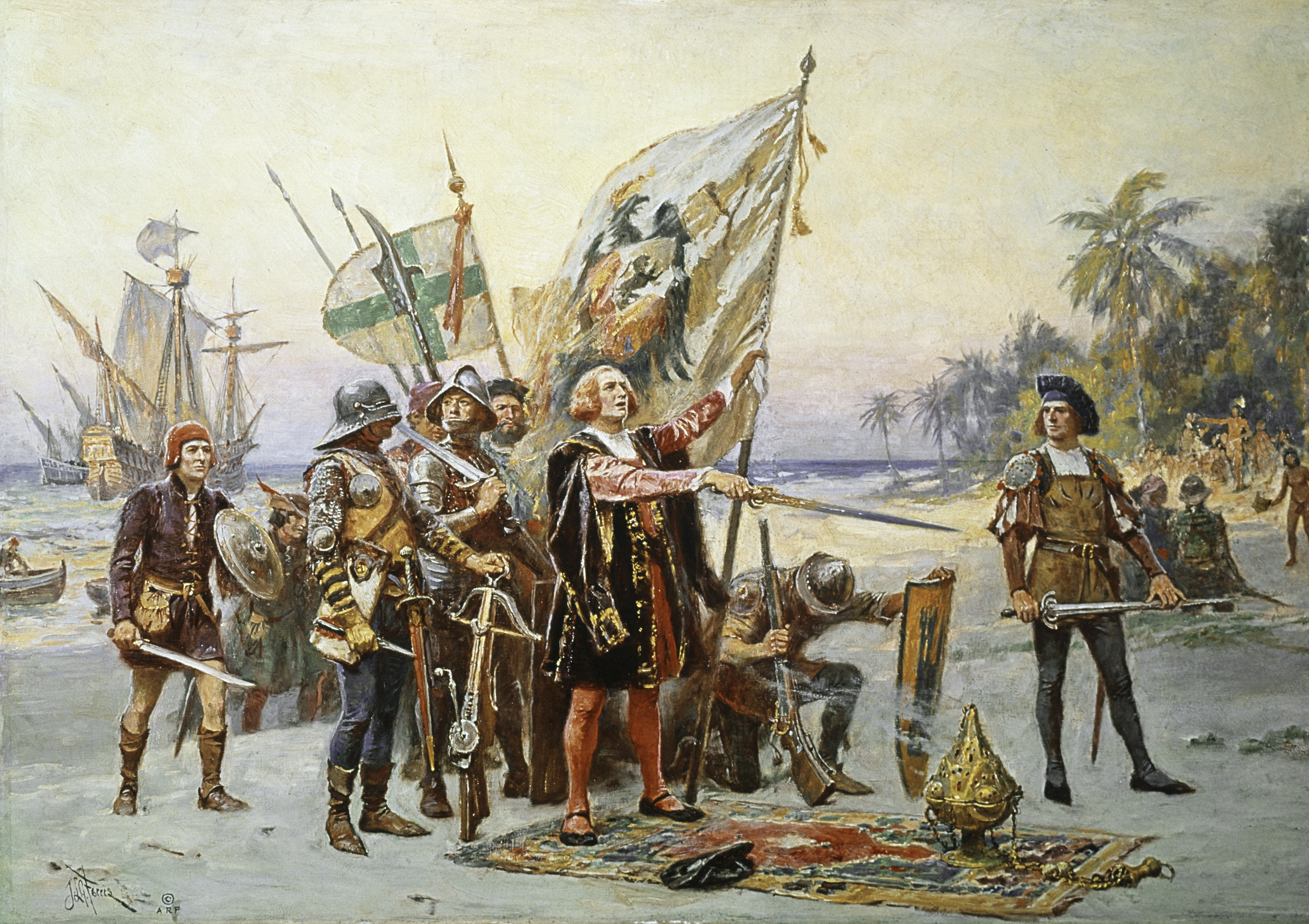 Christopher Columbus Landing at San Salvadore 19th Century