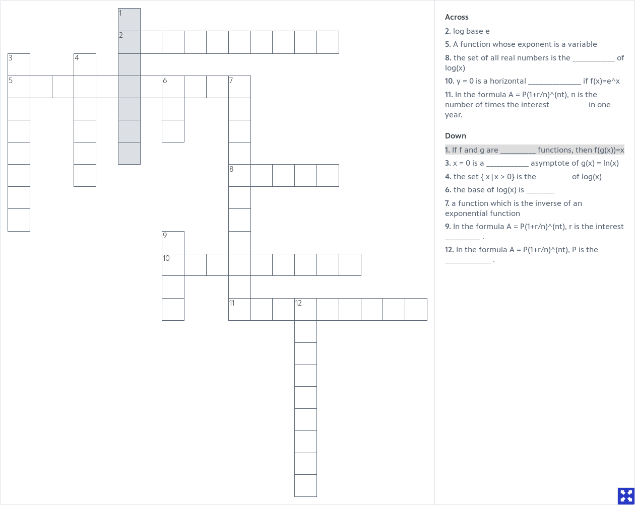 Log And Exponential Crossword Vocab Pbs Learningmedia