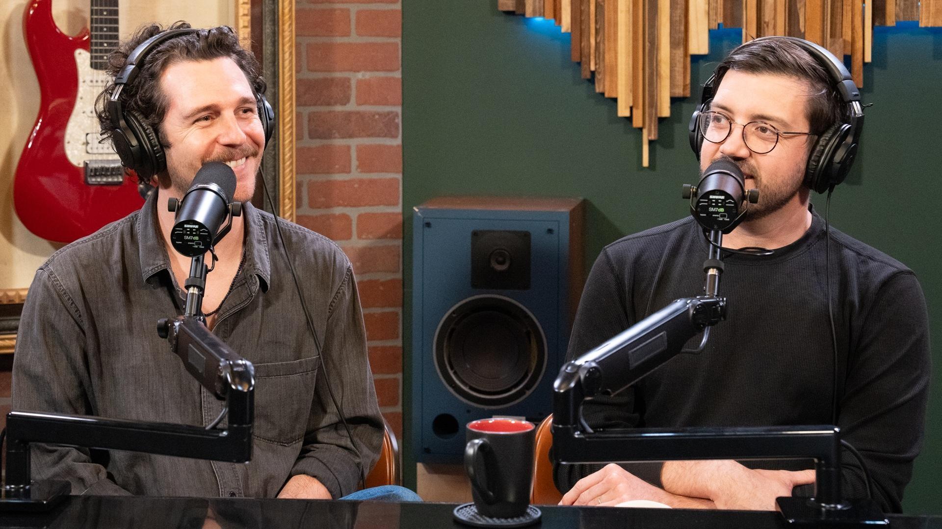 Joseph Terrell and Jacob Sharp from Mipso in the Shaped by Sound podcast studio.